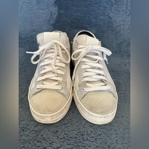 P448 John White Leather Gray Pony Hair Silver Metallic Low Top Sneakers Size 37